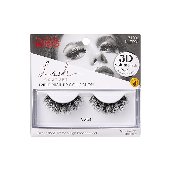 KISS Triple Push-Up, False Eyelashes, 'Corset', 10mm, Includes 1 Pair Of Lash, Easy to Apply, Reusable Lash Clusters
