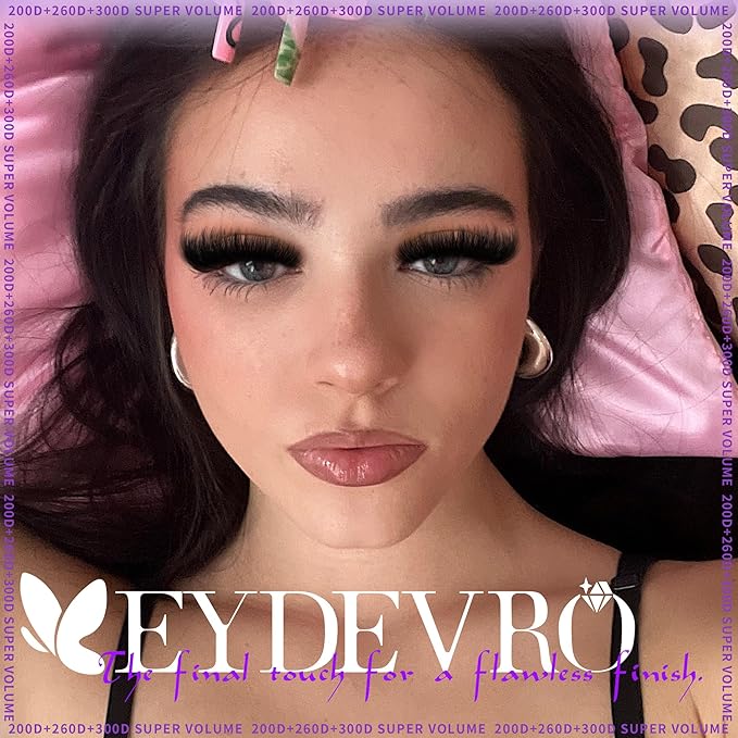 EYDEVRO Fluffy Lash Clusters Kit 12-24mm Long Eyelash Clusters Kit 200D260D300D Mega Volume Cluster Eyelash Extensions Dramatic Full Mink Cluster Lashes Kit with Lash Bond and Seal Lash Brushes
