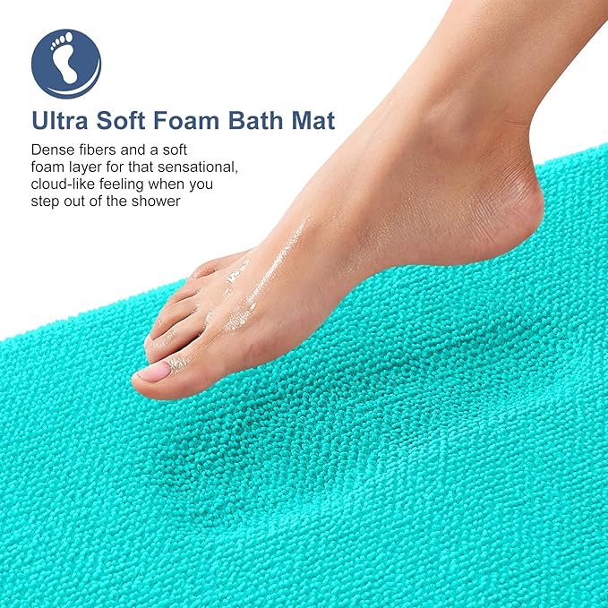 OLANLY Thick Memory Foam Bath Mat Rug 24x16, Extra Soft Absorbent Bathroom Rug, Quick Dry Bath Mats, Non-Slip, Machine Washable Carpet for Bathroom, Tub and Shower, Home Decor Accessories, Teal