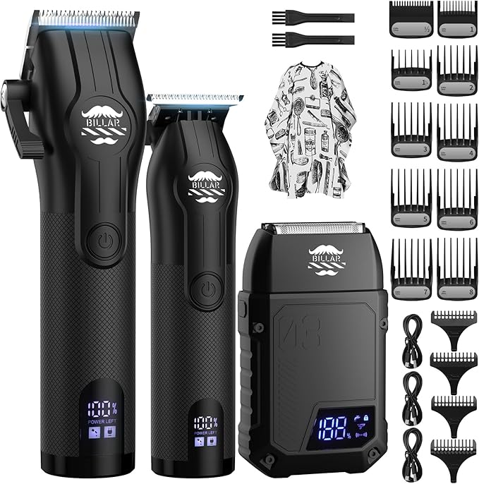 BILLAR® Professional Barber Clippers and Trimmer Set - Foil Shaver Professional Hair Clippers for Men, Mens Cordless Hair Clipper for Barbers Haircut Kit（Black）
