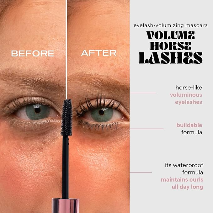 SARELLY Horse Lashes Mascara | Waterproof | Volumizing & Lengthening | Lash-Conditioning | Vegan & Cruelty-Free | Black
