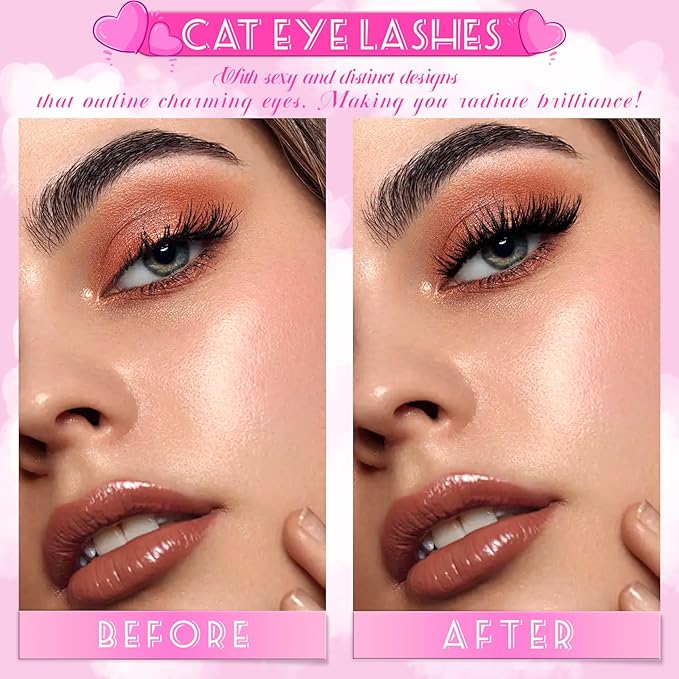 Veleasha Manga Bunny Lashes Cat Eye Lashes with Clear Band 7-16MM C Curl Spiky Anime Spiky False Eyelashes 6D Effect 10 Pairs Doll Eye Wispy Eyelashes (Spiky02)