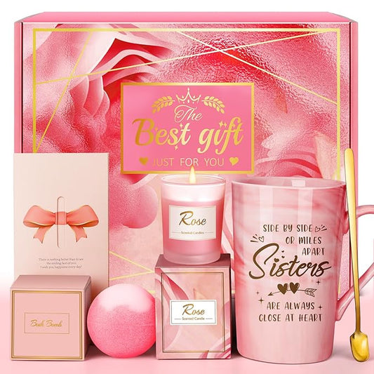 Valentines Day Gifts for Sister: Eletorot Unique Pink Spa Relaxation Baskets Set, Christmas, Holiday, Birthday, Mothers Day Presents for Her from Sisters
