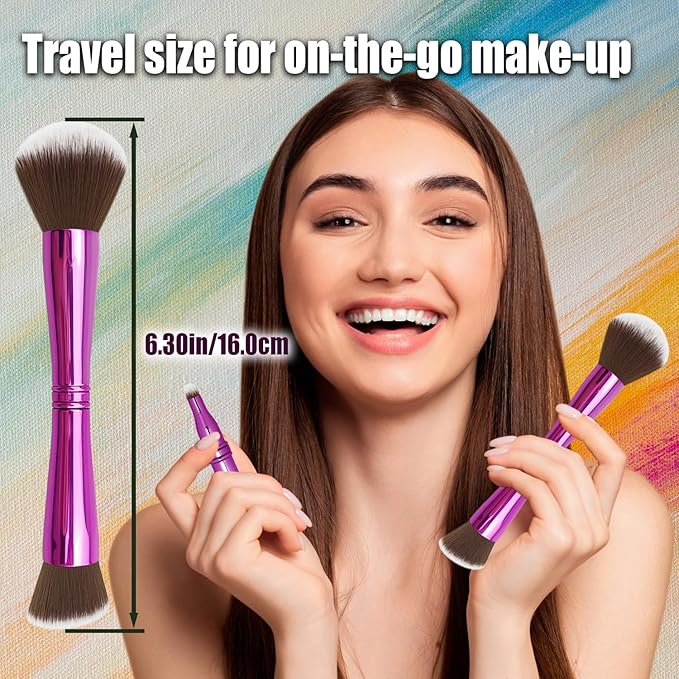 Zylsnice 4 in 1 Makeup Brush Set, Travel Makeup Brushes with Case, Mini Makeup Brushes, Powder, Foundation, Concealer, Eyeshadow, Dual Ended, Synthetic Bristles, Purple