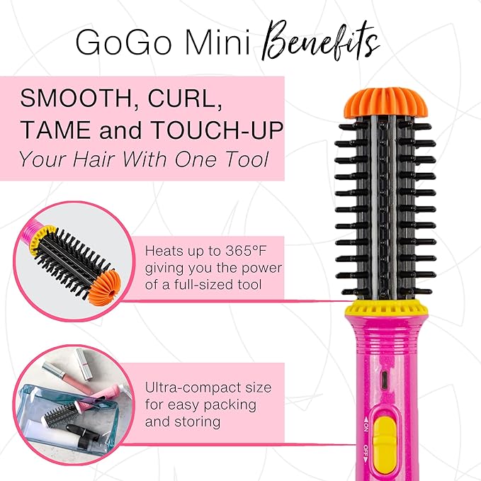 CALISTA GoGo Mini Heated Round Brush | Curl, Touch-Up, De-Frizz, and Style Hair with the Mini 7” Styling Tool | Heats to 365°F | Perfectly Designed Travel Tool | Dual Voltage (Retro Floral)