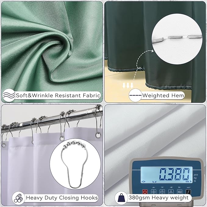 XLHOMO Dark Green Bathroom Accessories, 24 Pieces Green and Gold Bathroom Accessories Set with Shower Curtain, Bath Towels, Trash Can, Soap Dispenser and Soap Dish for Bathroom/Housewarming