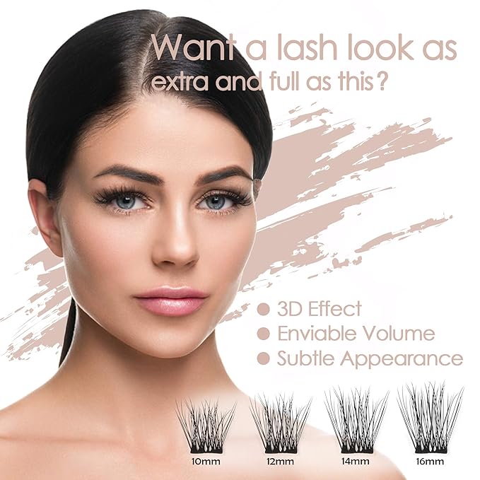 DIY Eyelash Extension, 3D Effect Glue Bonded Band Individual Lash 12 Clusters Volume Lashes Set, Home Eyelash Extension, C curl Lashes Pack(12MM)