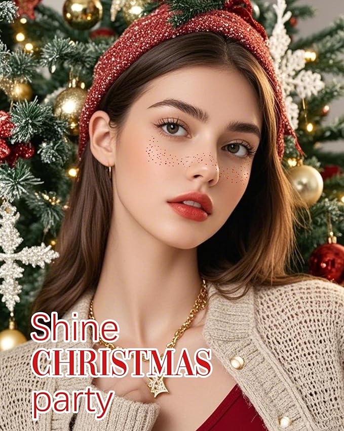 Red Glitter Freckles - Face Glitter Waterproof and Long-Lasting Body Glitter, Sparkle Makeup Patches for Festivals and Parties (RED - 8 Sheets)