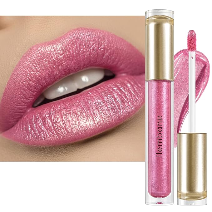 ilembane Metallic Liquid Lipstick Nude Maube Pink– High Pigment Long-Lasting Waterproof Shimmer Lip Gloss, Non-Sticky, Smudge-Proof, Party & Daily Wear (Light Up)