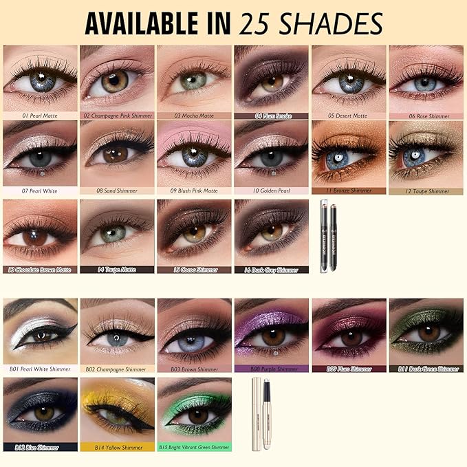 Pearl White Eyeshadow Stick - Dual-Ended Long-Lasting Shimmer Cream Eye Shadow Stick Crease-Proof Metallic Eyeshadow Pencil, Multi-Use Eye Highlighter Makeup with Built-in Smudger