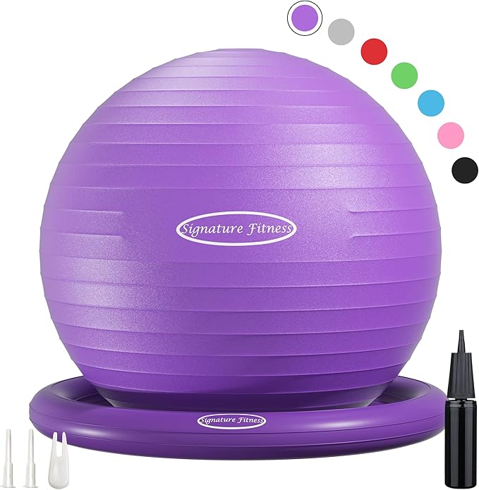 Fitvids Anti-Burst and Slip Resistant Exercise Yoga Fitness Birthing Ball with Quick Pump, 2,000-Pound Capacity, Multiple Colors and Sizes