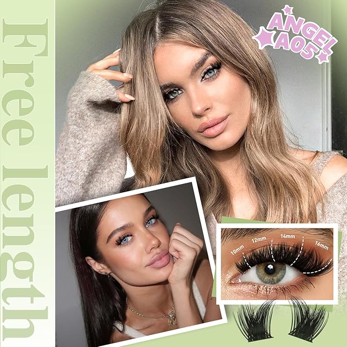 KEYYOU LASH clusters 144Pcs D Curl Angel Eyelash Extension Thick Wispy Natural Band Lash with Waterproof DIY Lash Extension at Home（Angel A05-D-8-18MIX）