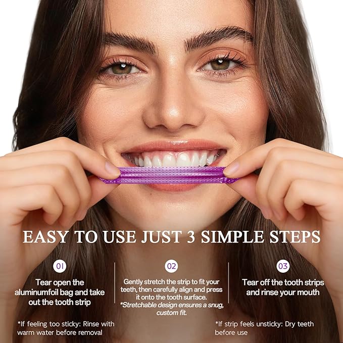 Purple Teeth Whitening Strips, Hydroxyapatite-Infused White Strips for Enamel Care, No-Sensitivity Whitening, Whitening & Color-Correcting Formula, 28 Strips (14 Treatments)