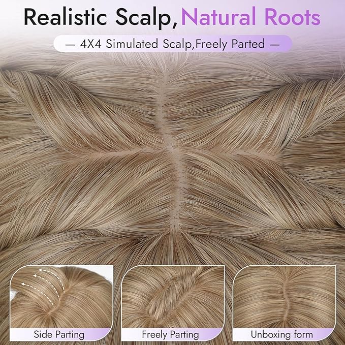 Long Golden Blonde Wig with Bangs for Women,4x4 Realistic Scalp,Free Parting,Layered Hairstyle Synthetic Heat Resistant for Daily Party Use 26 inch