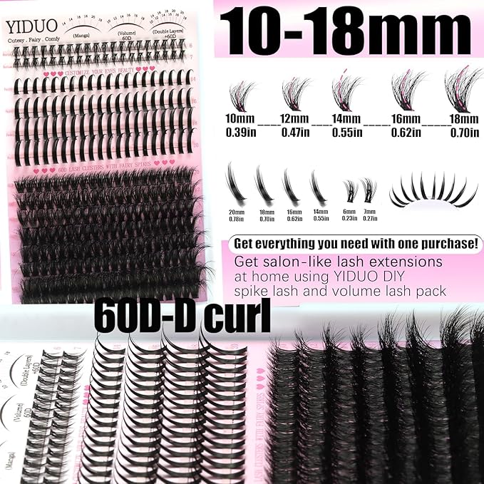 Lash Clusters Kit with Spikes Bottom clusters Eyelash Extensions 808Pcs with 2X Bond&Seal 60D/80D/100D 3D Volume D Curl Wispy DIY Individual Lashes Large Pack for Beginners Choice