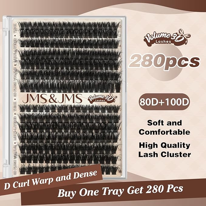 JMS&JMS Lash Clusters Fluffy 80D 100D Individual Lashes D Curl Cluster Eyelash Extensions 10-18mm DIY Lash Extension Volume Thick Eyelash Clusters
