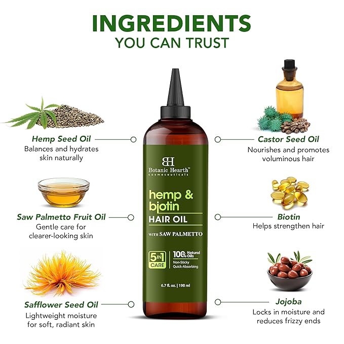 Botanic Hearth Hair Oil for Hair Growth & Home Hair Perm Kit | Strengthening Dry, Frizzy, Damaged Hair & Scalp Treatment | Hemp & Biotin Hair Oil – 6.7 Fl Oz