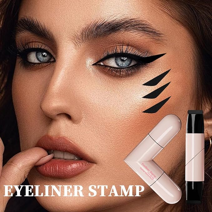 2 Pack Black Eyeliner Stamp,One-Piece Liquid Gel Eyeliner Stencil Set for Perfect Wings,Long Lasting Waterpoof & Smudgeproof Foldable Makeup Eye Liner Tool