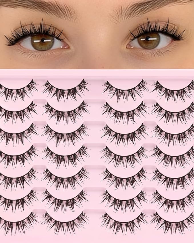 Losha Lashes Spiky Manga Lashes 14 Pairs Anime False Eyelashes Natural Asian Lashes Strips that Look Like Lash Extensions Soft Wispy Fake Eyelashes (Cutey)