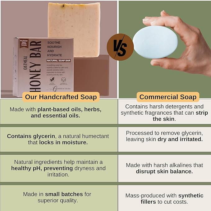 Oatmeal & Honey Bar – Natural Soap for Eczema, Dry & Sensitive Skin | Moisturizing & Soothing Relief | Handmade with Organic Oats, Honey & Shea Butter | Gentle & Vegan (1)