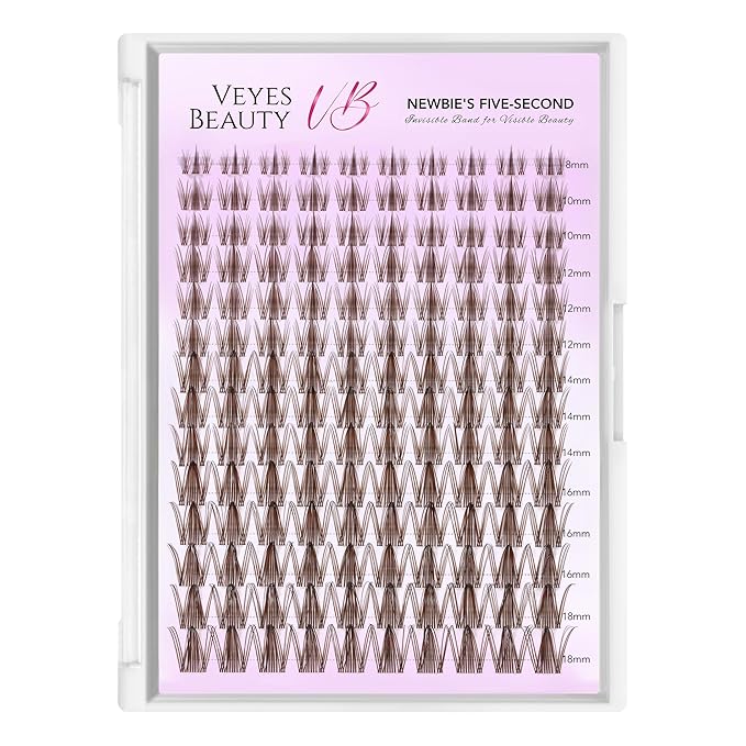 VEYESBEAUTY Brown Manga Lash Clusters Eyelash Extensions Thin & Invisible Band DIY Individual False Eyelashes Newbie's Five-Second Series Wispy Lash Tray for Self-application, Lash 8-18mm Mixed Length