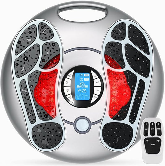 Foot Massager for Neuropathy, EMS TENS Foot Stimulator for Circulation and Pain Relief, TENS Unit Muscle Stimulator with 4 Electrode Pads, FSA Eligible Items Only List HSA, Fits Up to 11"