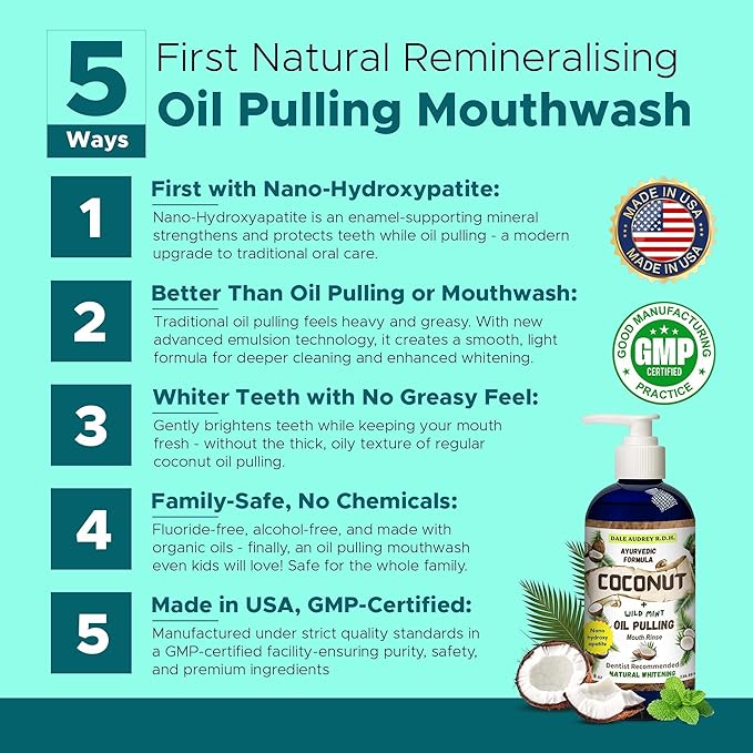 Dale Audrey Nano Hydroxyapatite Mouthwash Oil Pulling for Teeth and Gums (Coconut (with Pump))