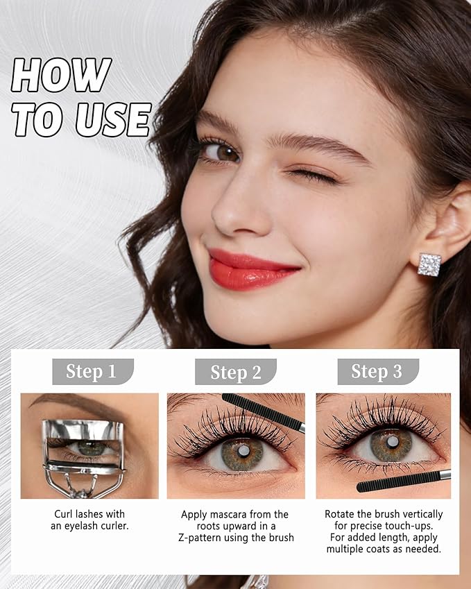 2 PCS Iron Wand Mascara, 3D Curling Eye Lashes, Black Brown Waterproof Mascara Volume and Length, Long Lasting Smudge-Proof, Metal Wand, Volumizing, Lengthening, No Flaking Tint, Women's Day Makeup
