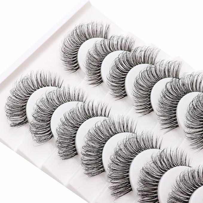 Veleasha Russian Strip Lashes with Clear Band Looks Like Eyelash Extensions D Curl Lash Strips 10 Pairs Pack (DT02)