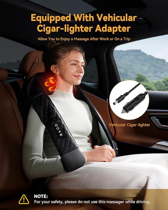 Neck Massager with Heat, Shiatsu Neck and Back Massager, 4D Deep Tissue Kneading for Neck,Back,Shoulder, Body Muscle Pain Relief, Leather Handbag for Storage, Gift for Men Women Mom Dad, Plug-in Use