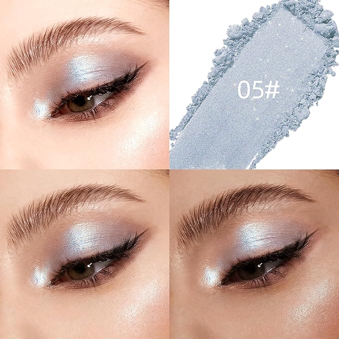 Single Glitter Eyeshadow Palette, Blue Glitter Eye Shadow Makeup for Women, Smooth Eye-Shadow Powder with Lightweight & Blendable Formula for Daily Eye Shadow Palette Fairy Makeup #05
