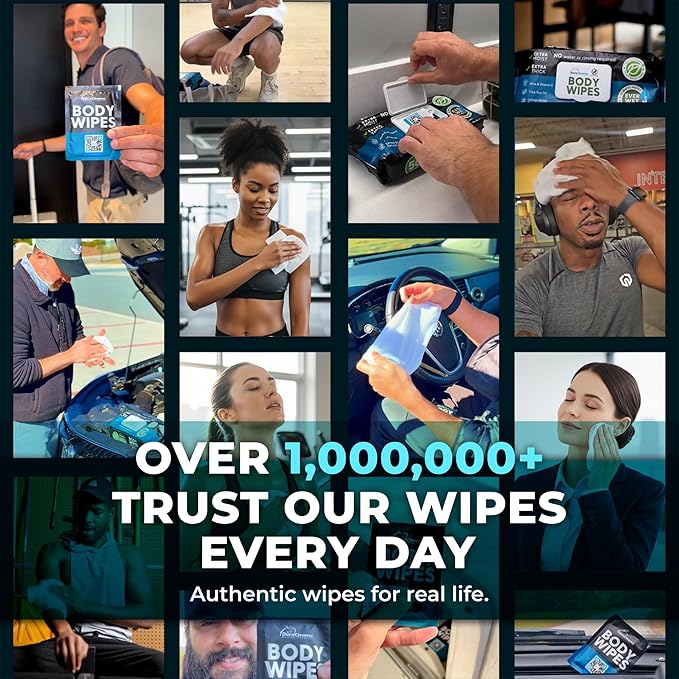 After Gym Body Wipes for Men (4pk) - 200 XL No Rinse Shower Wipes + 16 Travel Bath Sheets 10 x 11.5" - Mens Deodorant Disposable Washcloths for Bathing, Camping Essentials, Survival Gear and Supplies