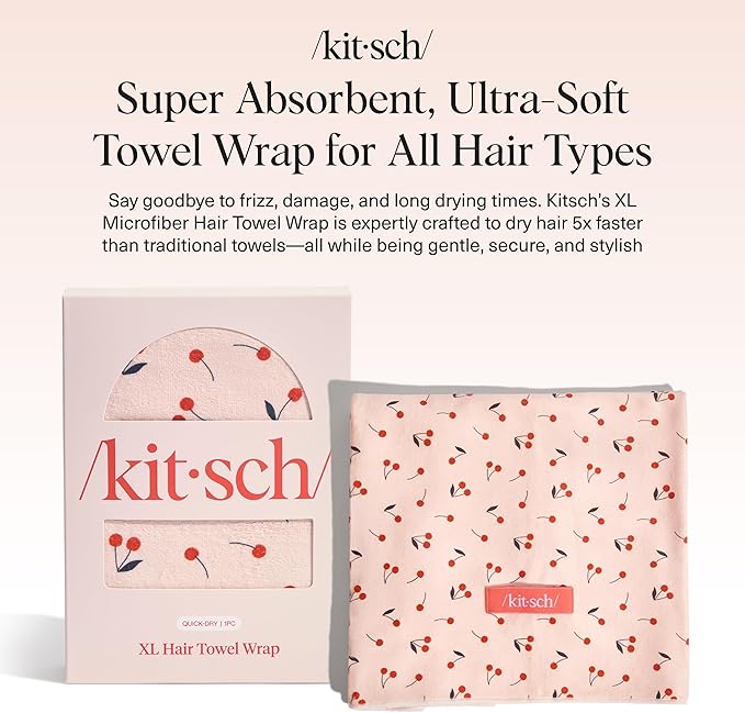 Kitsch XL Microfiber Hair Towel Wrap for Women - Microfiber Towel, Super Absorbent, Quick Dry, Anti-Frizz - for Long & Short Hairs, Turbans for Women