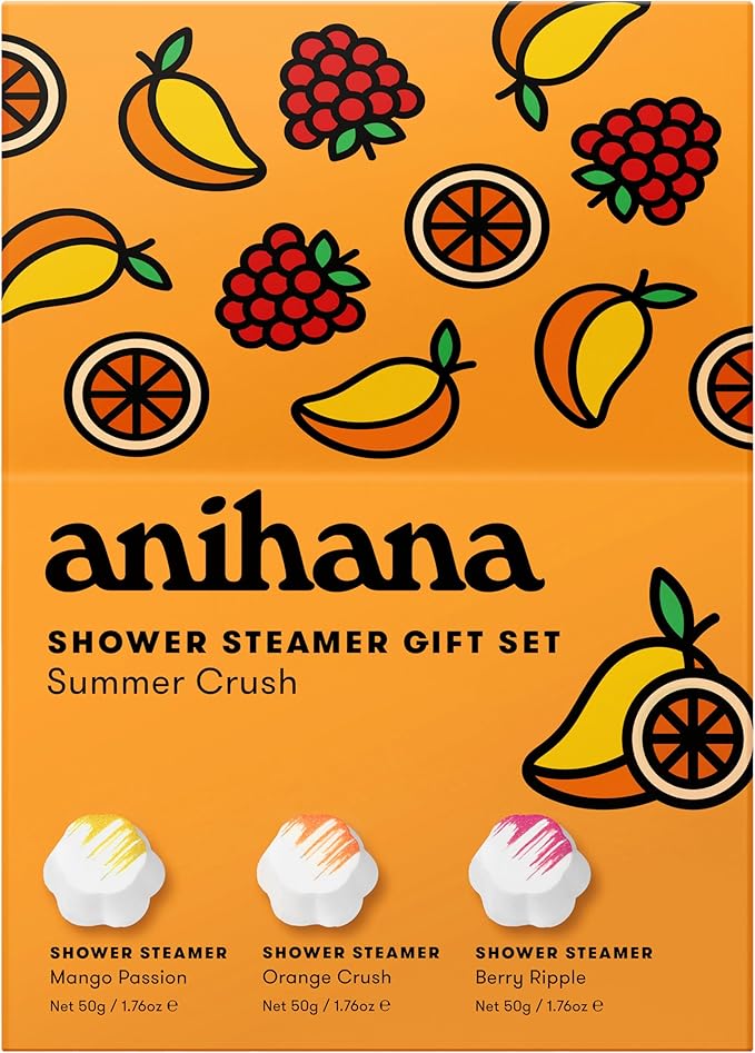 ANIHANA Shower Steamers Summer Crush 3 Pack Gift Set, Paraben Free, Mango Passion, Orange Crush, Berry Ripple, 1.76 oz Each