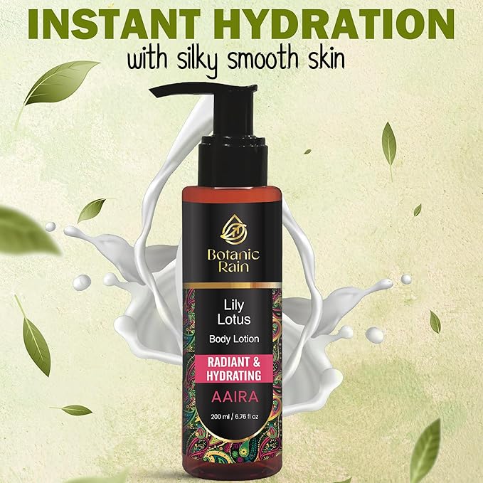 Botanic Rain Organic Body Lotion with Lily & Lotus – Deeply Nourishing, Anti-Aging Ayurveda Moisturizer for Dry, Crepey Skin – Natural, Vegan & Ayurvedic – 6.76 fl oz (Pack of 2)