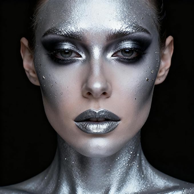 Go Ho Cream-Blendable Silver Face Paint (1.06 oz),Waterproof Metallic Silver Face Body Paint Stick for Halloween Costumes Cosplay SFX Makeup