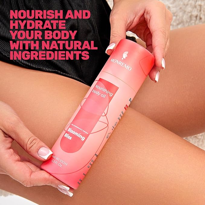 MONREMO Nourishing Body Oil | Hydrating Squalane, Sweet Almond, Rose, Sandalwood & Jasmine Extracts, Apricot Kernel, Safflower & Castor Oils, Fast-Absorbing Moisturizer for Dry Skin, After Shower Care