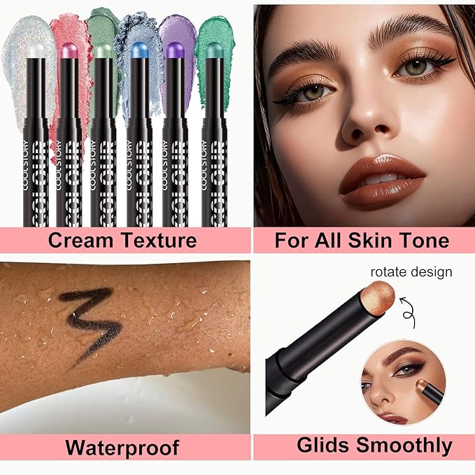 Bronze Eyeshadow Stick Bronze Shimmer Eyeshadow Long-Lasting Waterproof Eye Brightener Pencil Blendable High Pigmented Eyeliner for Women (09# Green bronze)