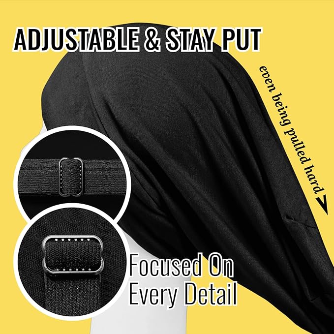 Satin Lined Sleep Cap Bonnet for Curly Hair and Braids, Stay On All Night Hair Wrap with Adjustable Strap for Women and Men, Black and Pink, Pack of 2