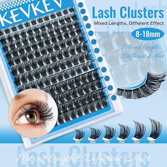 Lash Clusters 144 Pcs Cluster Lashes Eyelash Clusters DIY Cluster Eyelash Extensions Individual Lashes Thin Band & Soft(Morning,D-8-18mix)