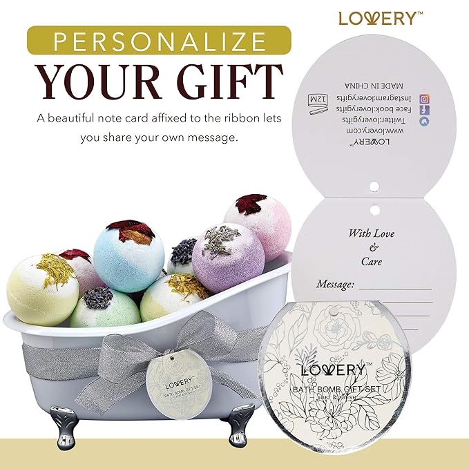 Gift Baskets for Women Holiday Gift for Teen Girls Bath Bomb Self Care Gifts for Women Spa Bath Set, Womens Gifts 10 Two Tone Bath Fizzies W Shea & Coco Butter Dry Flower Petals