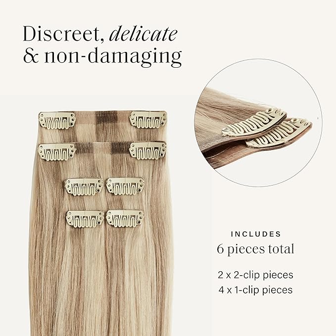 Luxy 100% Remy Human Hair Extensions for Thin Hair Thinning Hair Fill-Ins – 6 Seamless Wefts Multi-Dimensional Color Blend - Natural-Looking Volume & Coverage 80 grams 16" Dimensional Cream Blonde