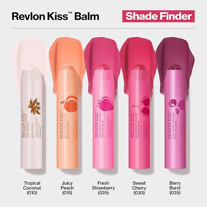 Revlon Lip Balm, Kiss Tinted Lip Balm, Face Makeup with Lasting Hydration, SPF 20, Infused with Natural Fruit Oils, 025 Fresh Strawberry, 0.09 Oz (Pack of 2)