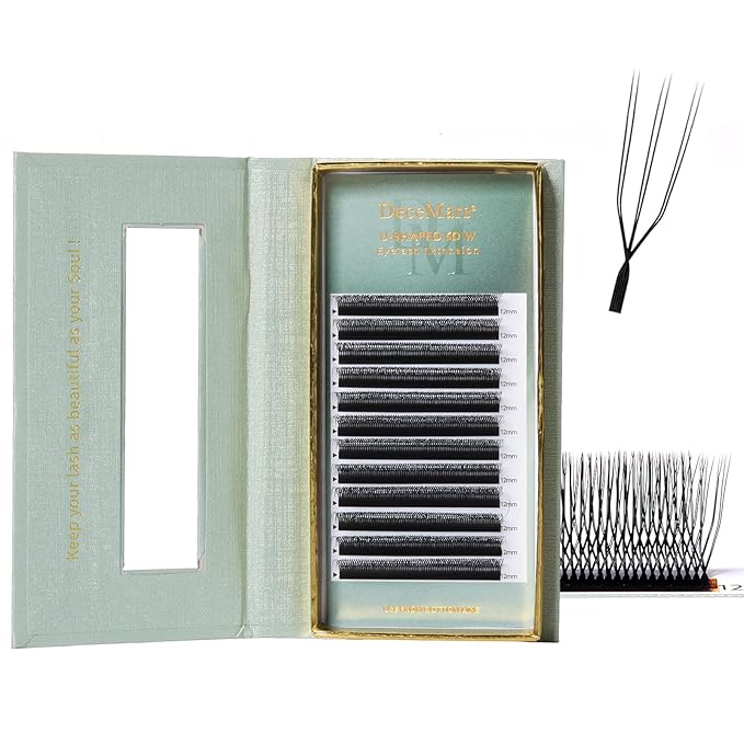 DeceMars U Shaped 6D Eyelash Extensions Premade Fan Russian Volume Crisscross Eyelashes Natural Soft Handwoven False Eye Lashes Double W Lashes Mesh Wispy Clusters (Matte Black-0.07mm-C, 8-14mm Mix)