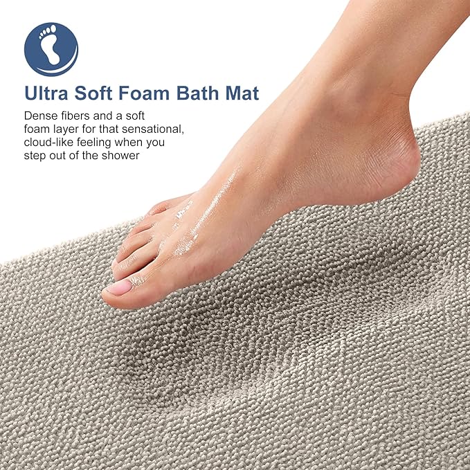 OLANLY Thick Memory Foam Bath Mat Rug 47x24, Extra Soft Absorbent Bathroom Rug, Quick Dry Bath Mats, Non-Slip, Machine Washable Carpet for Bathroom, Tub and Shower, Home Decor Accessories, Warm Taupe