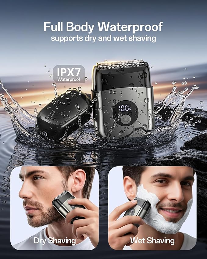 Electric Razor for Men, Foil Shavers Beard Trimmer for Men, Mini Face Shaver for Men, Cordless Travel Body Hair Shaver for Facial, Neck