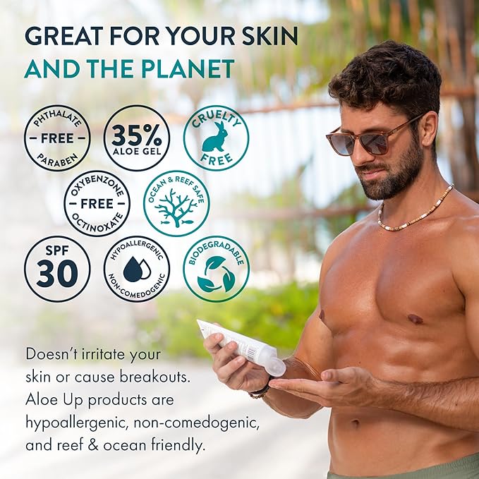 ALOE UP White Collection Sunscreen Lotion SPF 30 and Aloe Ice Sunburn Relief Jelly - Bundle with Face and Body Sunscreen Protector and After Sun Gel - With Pure Aloe Vera - Reef Friendly - 2 Items