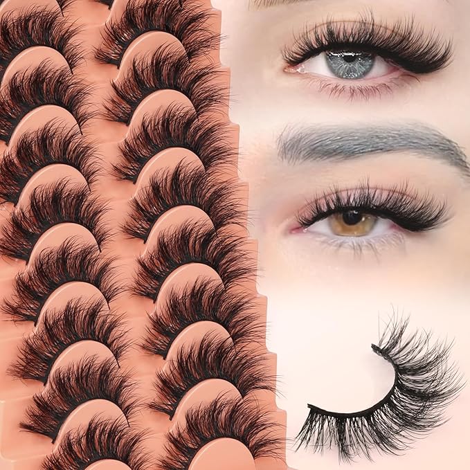 Veleasha Wispy Lashes 3D Effect Multi Level Eyelashes Fluffy Volume False Eyelashes 11-18MM Soft Cat Eye Lashes 10 Pairs Pack (6D34)