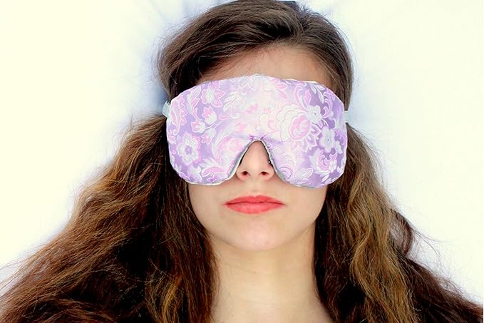 Candi Andi Handmade Opulence Yoga Eye Pillow - Weighted Flaxseed Fill, Lavender Aromatherapy, Satin & Velvet, Adjustable Strap - Ideal for Meditation & Restful Sleep - Lovely Lilac - TEMFL-LL