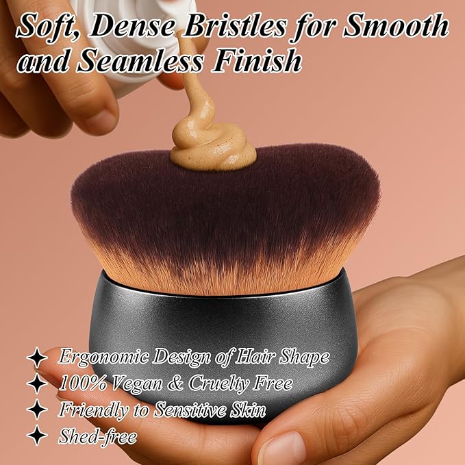 GloréBrochas 75MM Extra Large Self Tanner Kabuki Makeup Brush – Ultra Soft Dense Vegan Bristles for Body Makeup, Bronzer & Foundation–Applies Tanning Mousse, Lotion & Self Tanner–Black, Wet & Dry